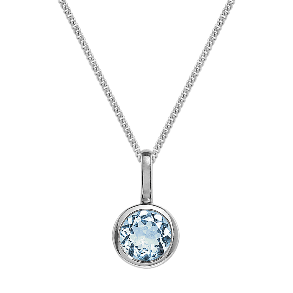 Bluebell Bezel-Set Aquamarine Necklace in Sterling Silver (22'')
