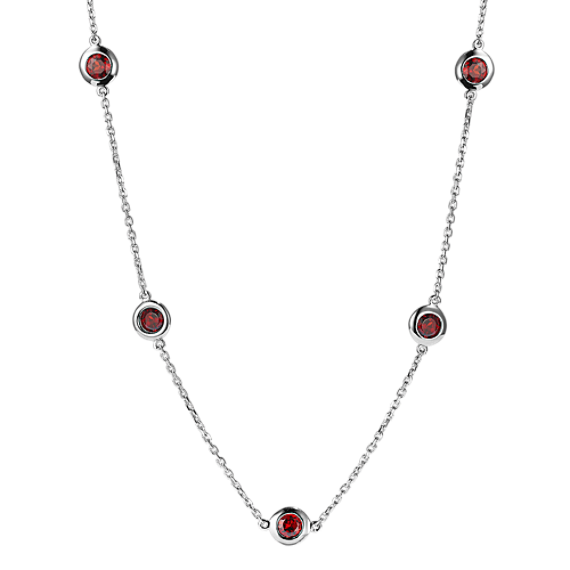 Mina Garnet Station Necklace in Sterling Silver