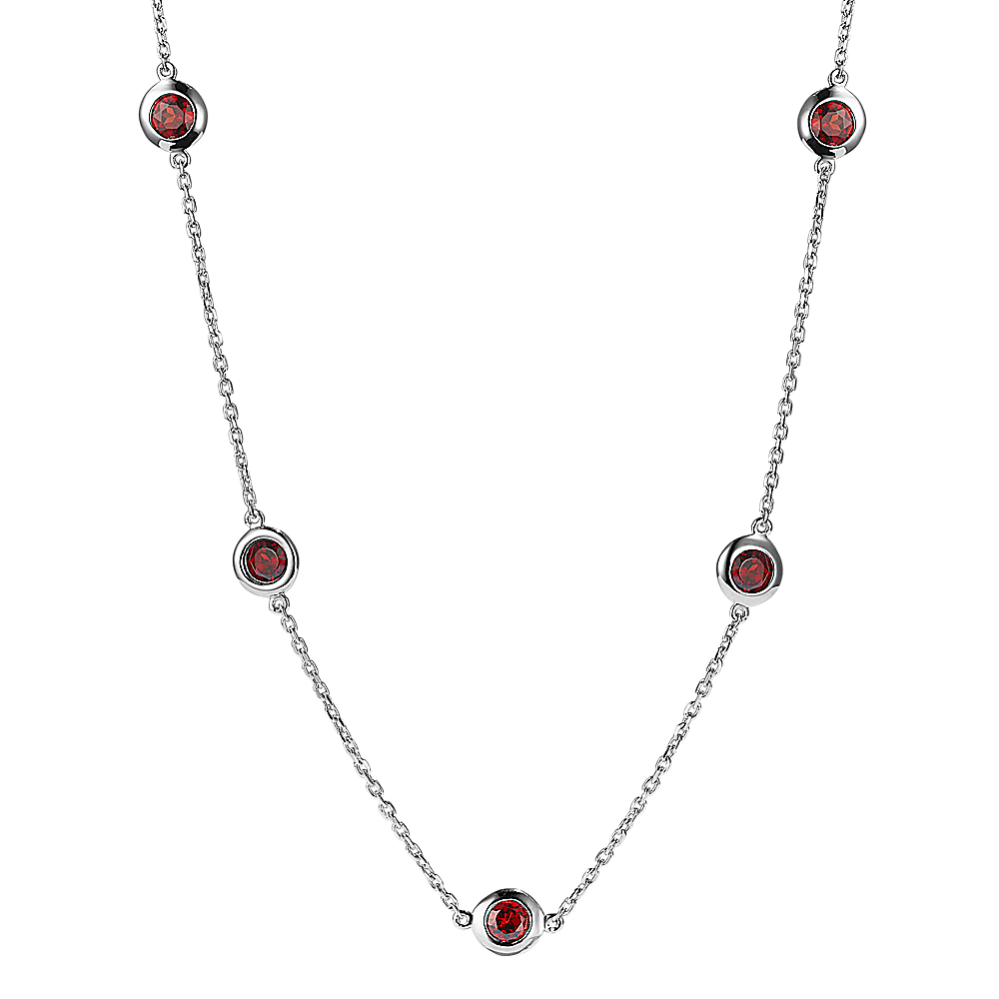 Mina Garnet Station Necklace in Sterling Silver