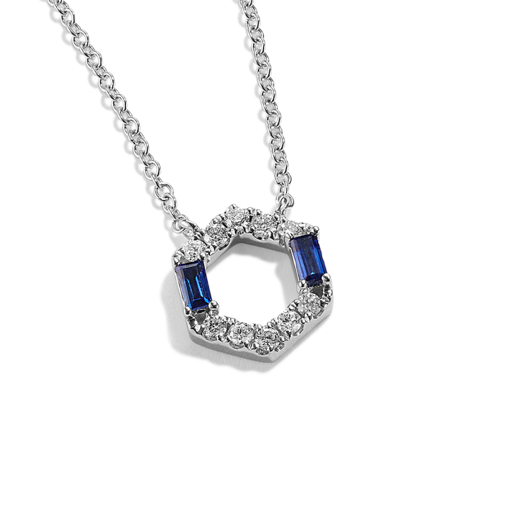 Leith Natural Sapphire and Natural Diamond Necklace in 14K White Gold (18 in)