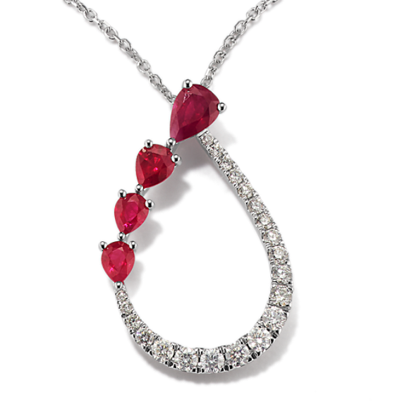 Rose Petal Ruby & Diamond Pendant (18in)