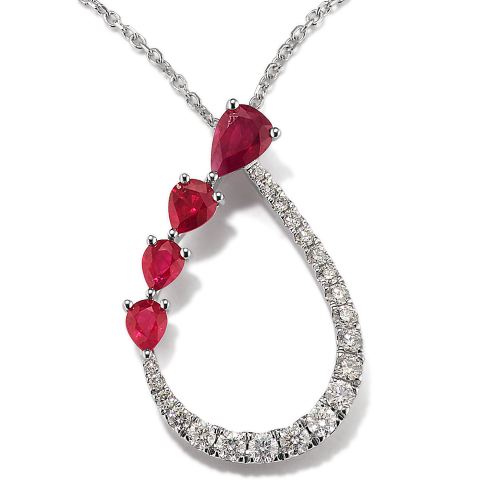 Rose Petal Ruby & Diamond Pendant (18in)