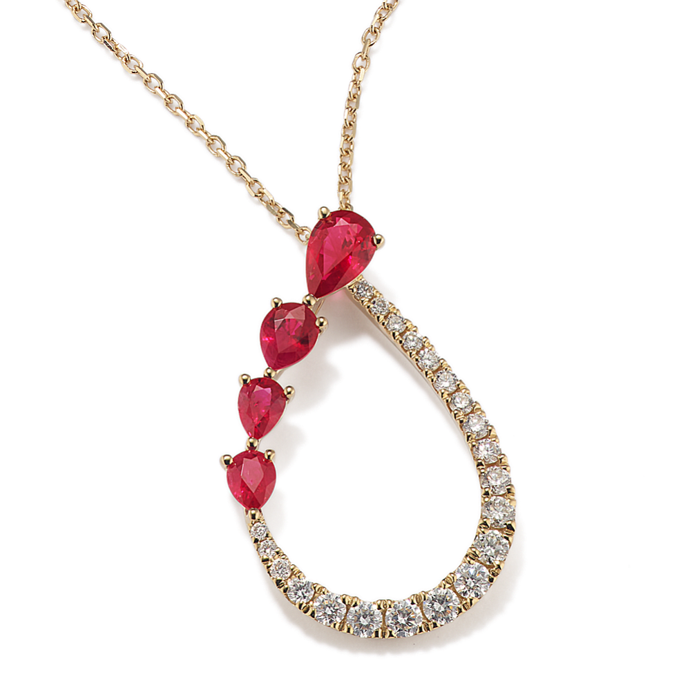 Rose Petal Ruby & Diamond Pendant (18 in)
