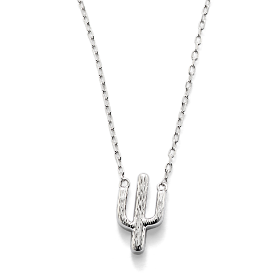 Saguaro 14K White Gold Cactus Pendant (18'')