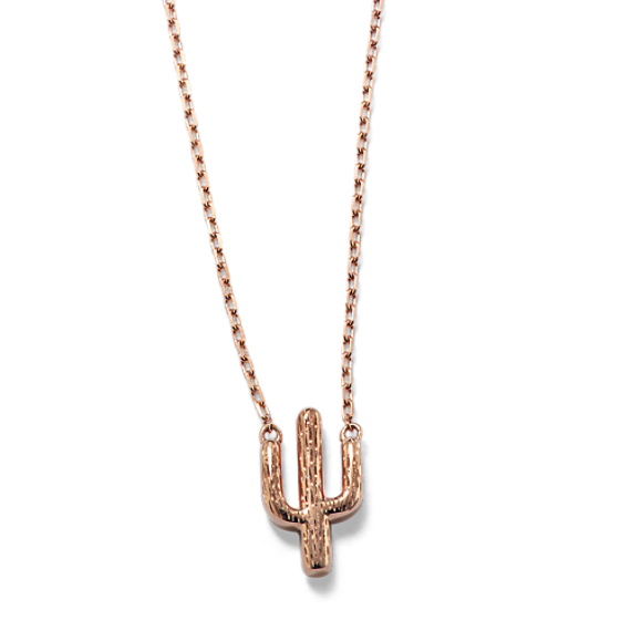 Saguaro 14K Rose Gold Cactus Pendant (18'')