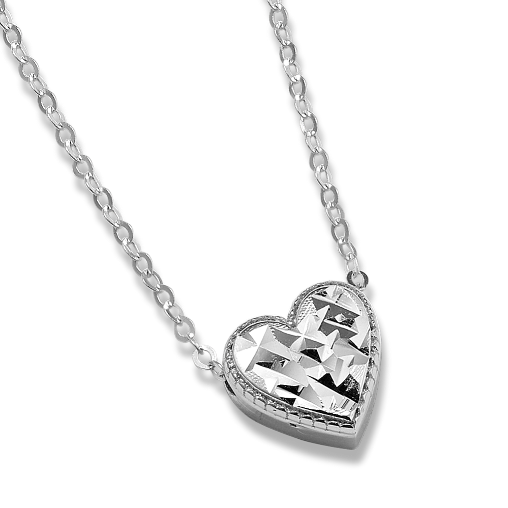 Marzipan 14K White Gold Textured Heart Necklace