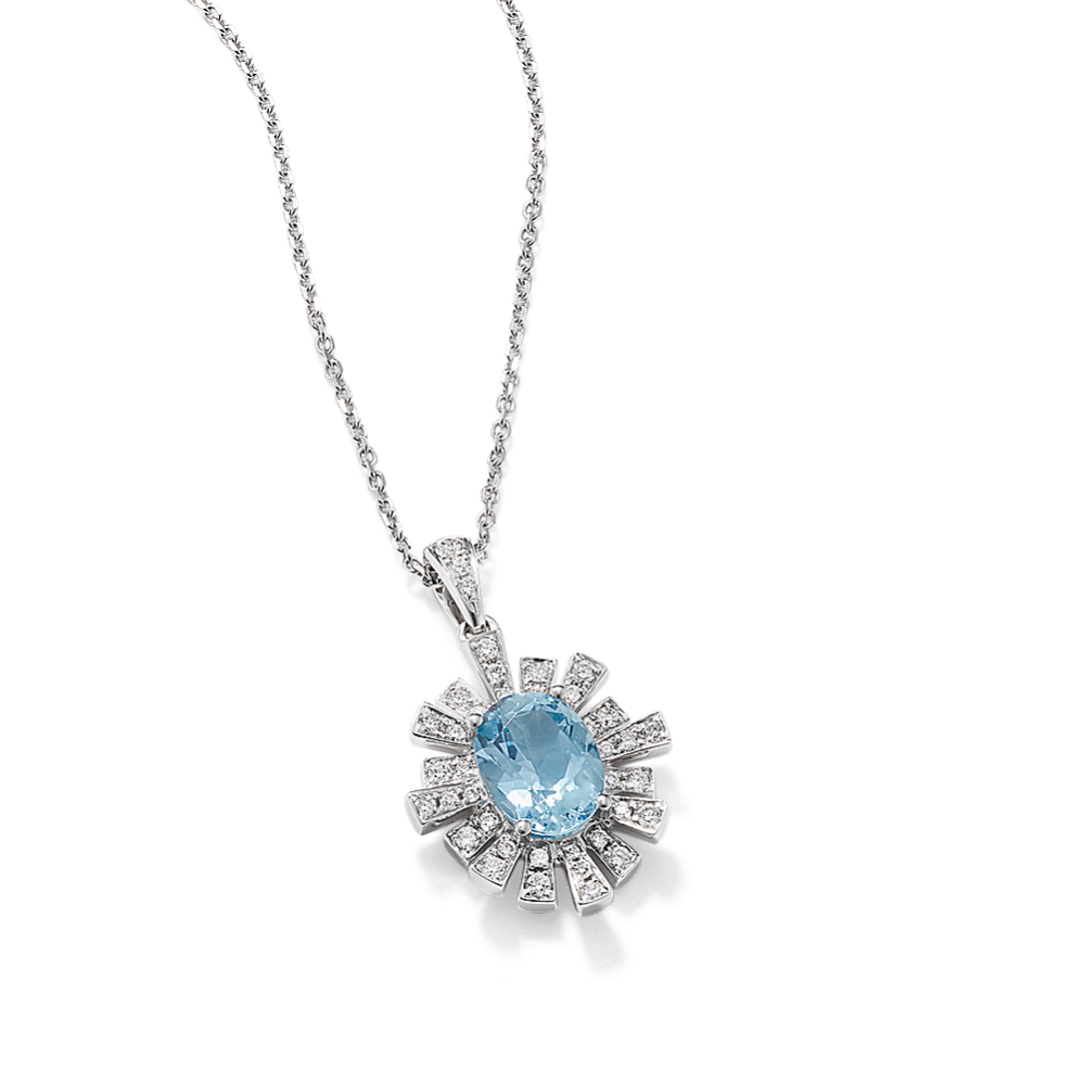 Soleil Aquamarine & Diamond Halo Pendant