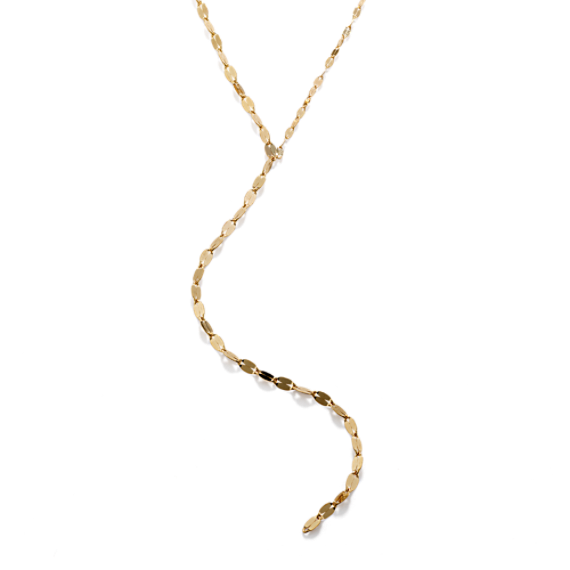 14K Yellow Gold Mirror Chain Lariat Necklace