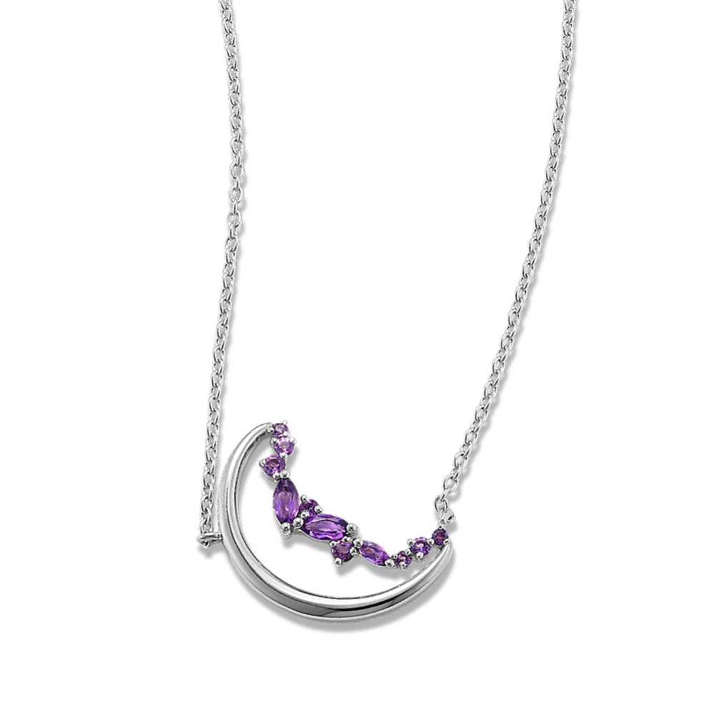 Half-Moon Amethyst Sterling Silver Pendant (18'')