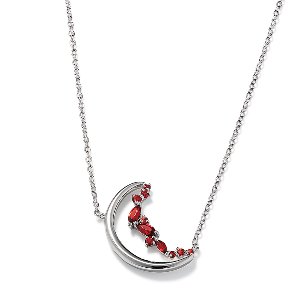 Half-Moon Garnet Sterling Silver Pendant (18'')