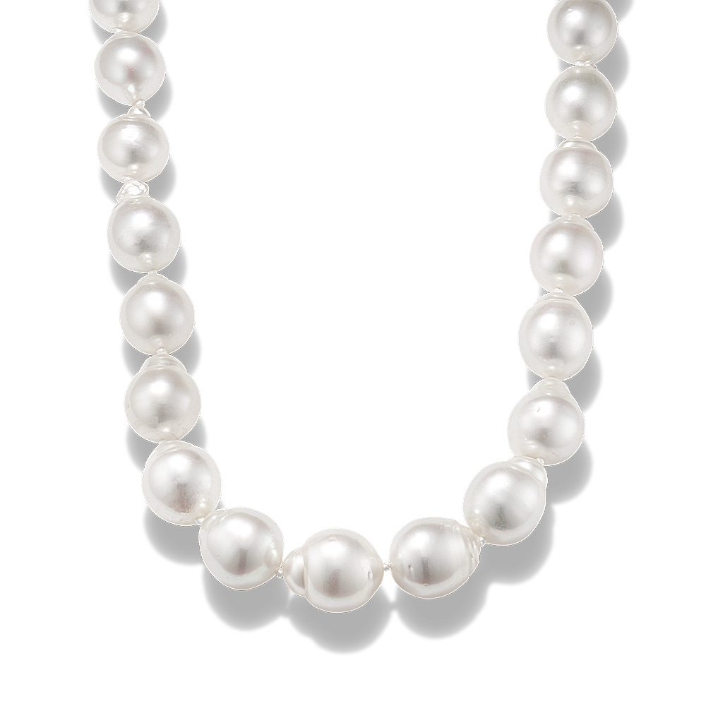 Cultured Pearl Double Strand Graduated 14K WG Diamond Front Clasp Necklace