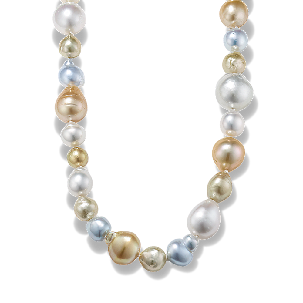 Australian South Sea pearl strand with three 'pebbles' pave set with a