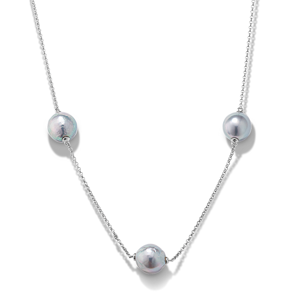 Cultured Blue Akoya Pearl Station Necklace