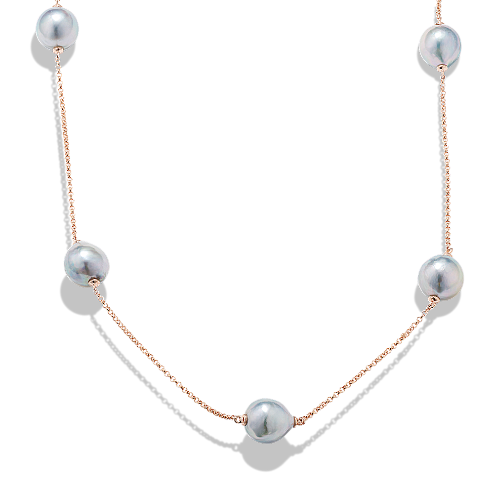 Cultured Blue Akoya Pearl Station Necklace