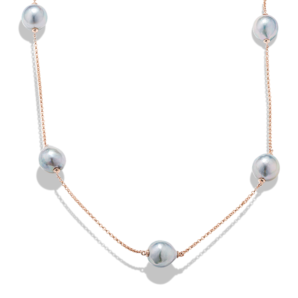 Cultured Blue Akoya Pearl Station Necklace