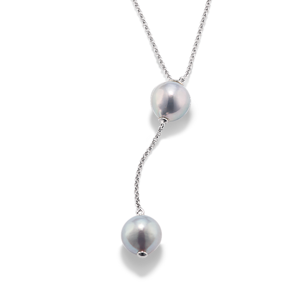 Cultured Silver Akoya Pearl Lariat Necklace