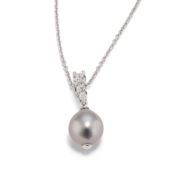 Cultured Blue Akoya Pearl Diamond Bail Pendant