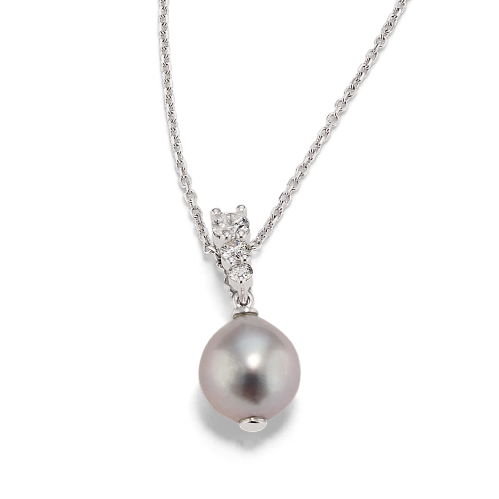 Cultured Blue Akoya Pearl Diamond Bail Pendant