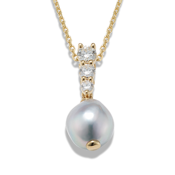 Cultured Blue Akoya Pearl Diamond Bail Pendant