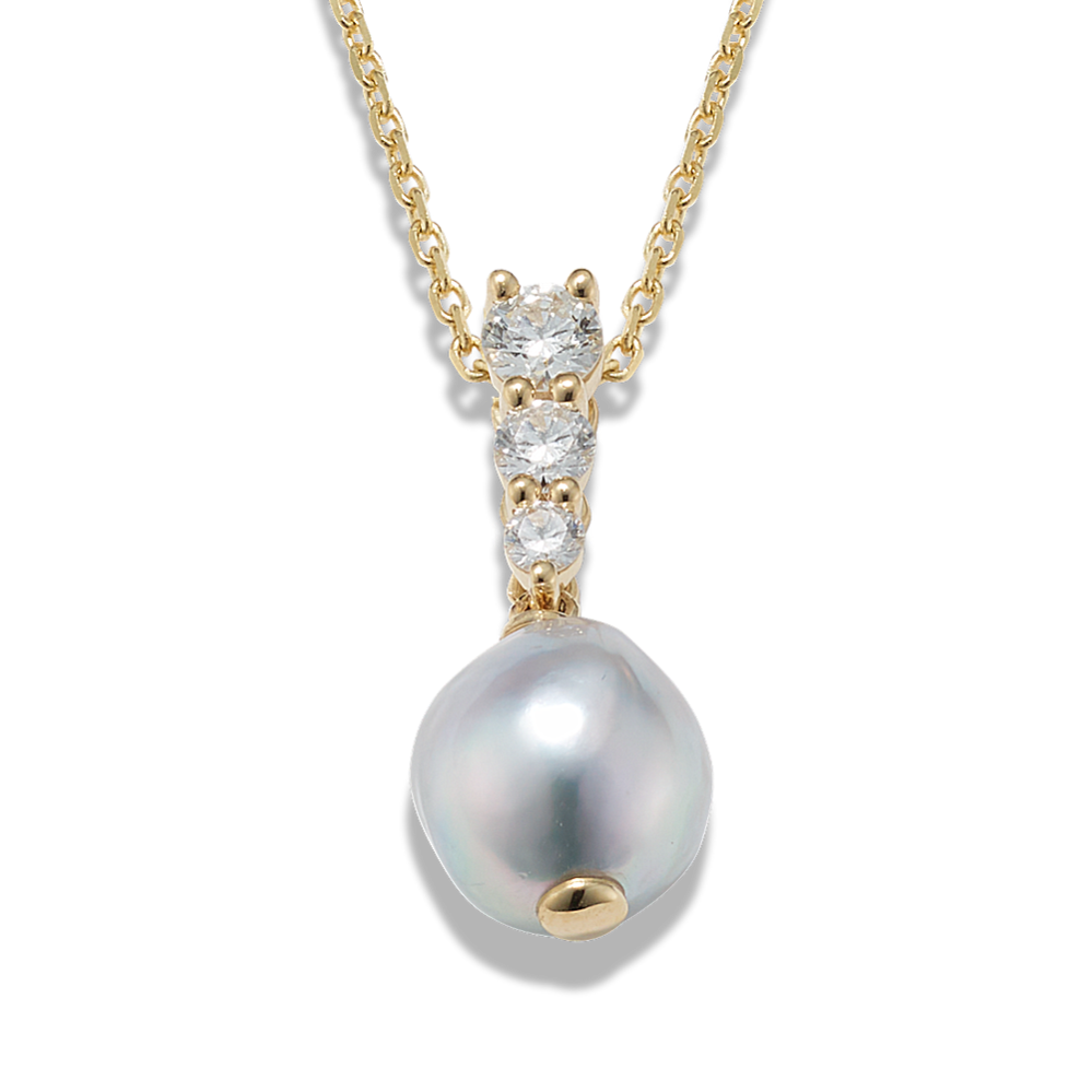 Cultured Blue Akoya Pearl Diamond Bail Pendant