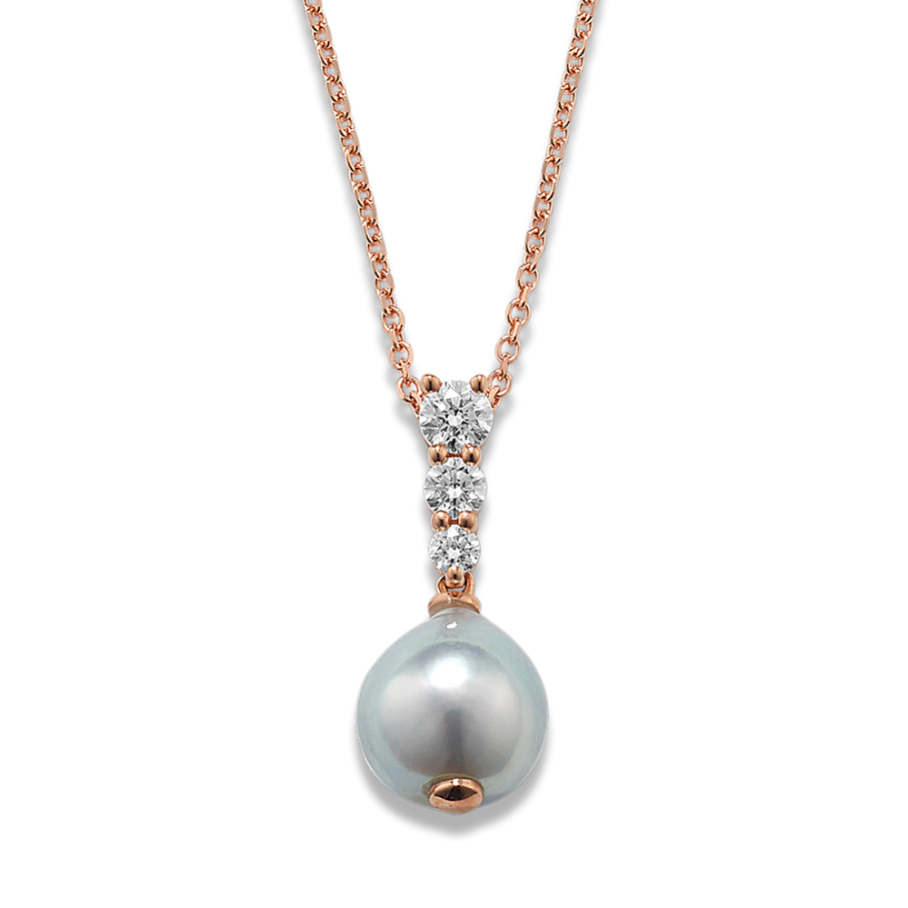 Cultured Blue Akoya Pearl Diamond Bail Pendant