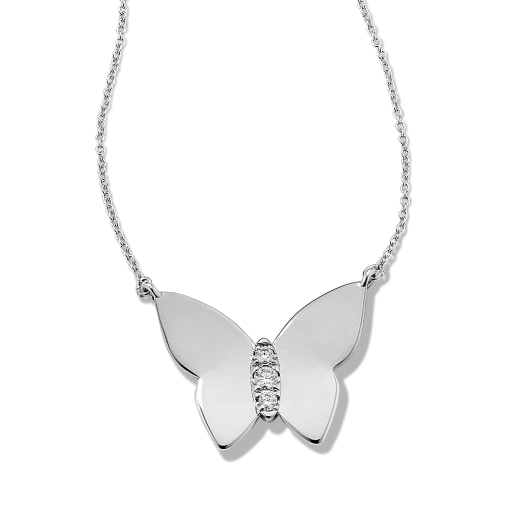 Diamond Butterfly Pendant in Sterling Silver