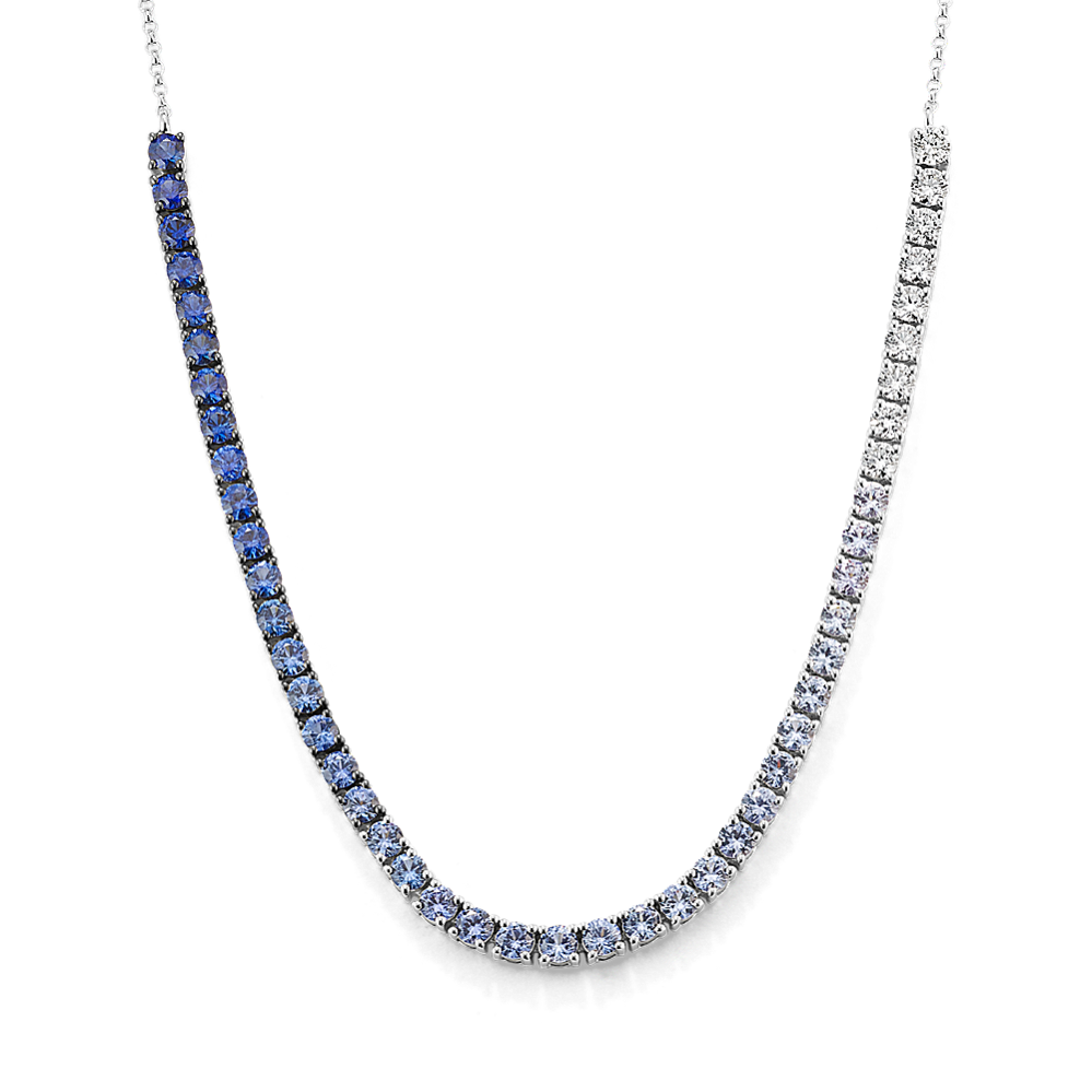 Ombre Blue Sapphire & Diamond Tennis Necklace