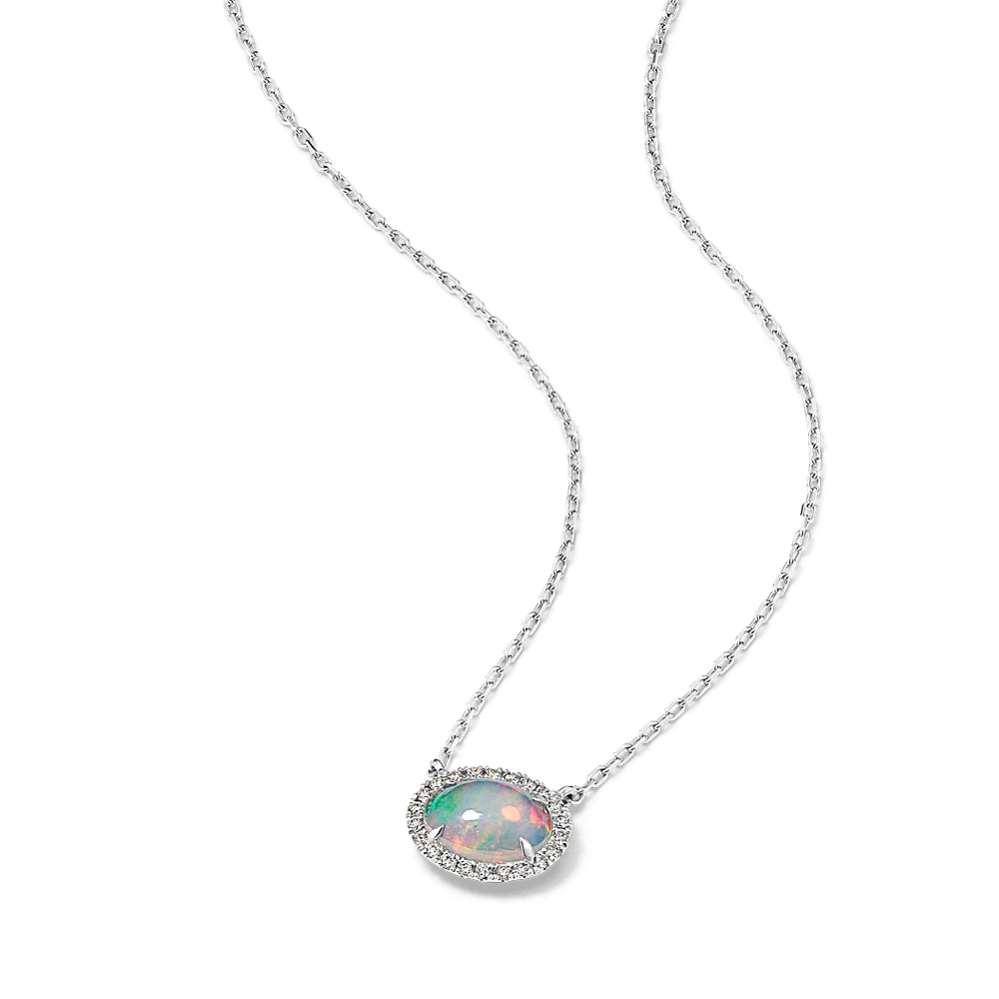 Portia Opal & Diamond Halo Pendant