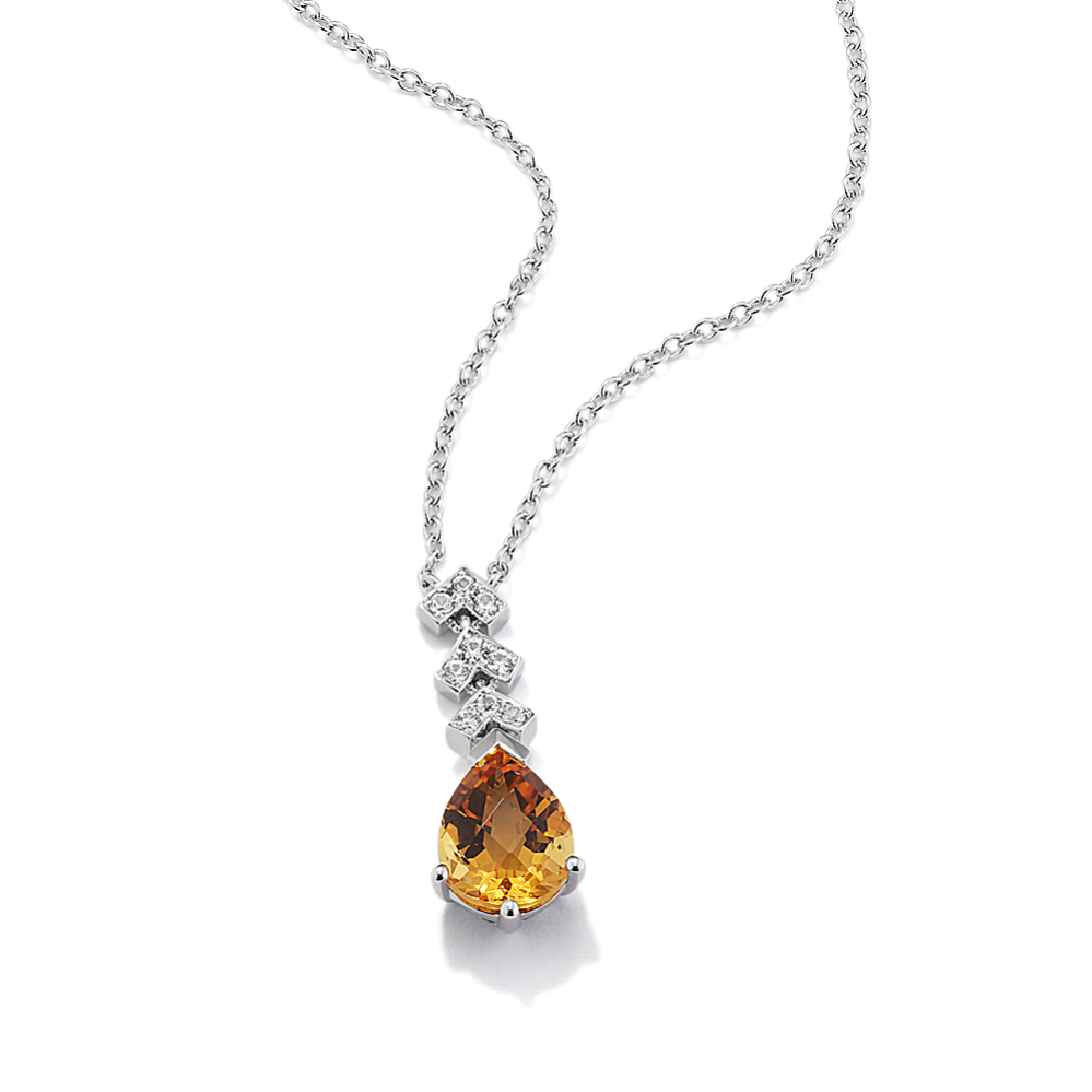 Gumdrop Citrine & White Sapphire Pendant