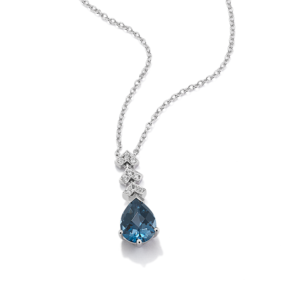 Gumdrop Blue Topaz & White Sapphire Pendant