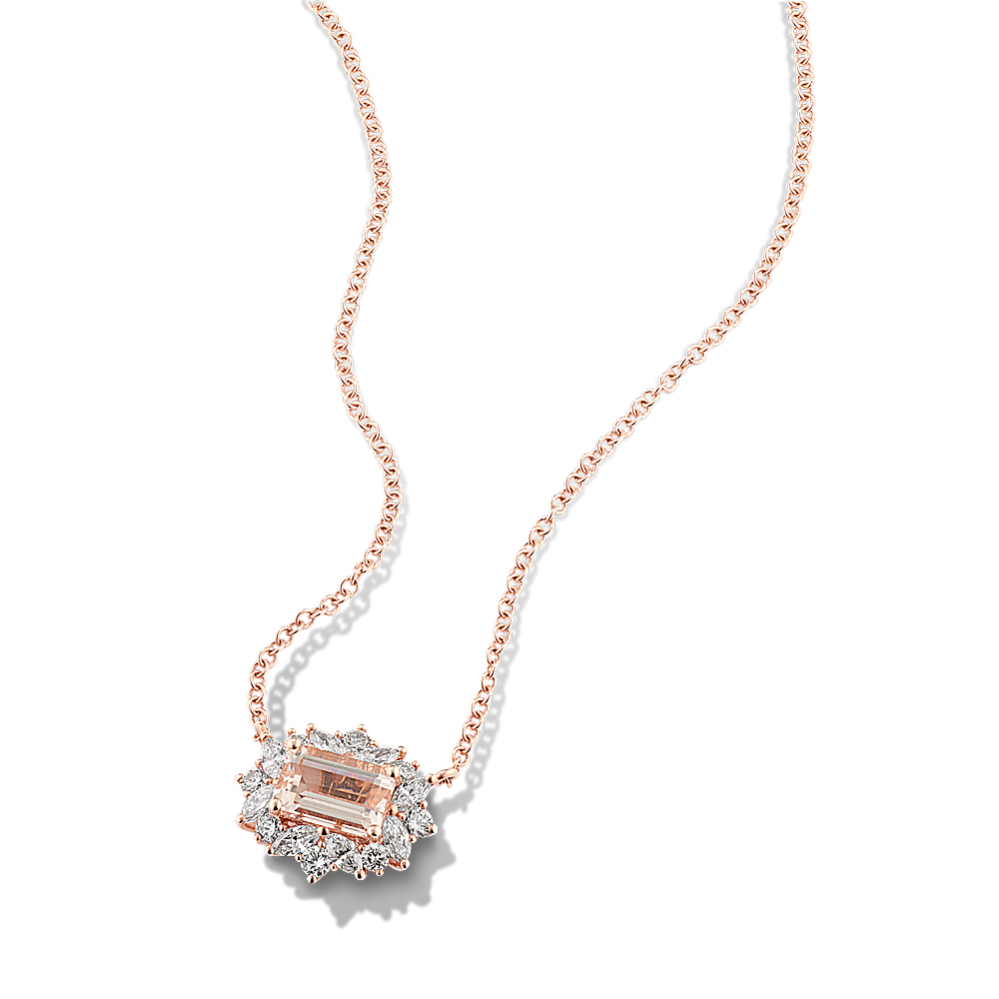 Desert Rose Morganite & Diamond Halo Pendant