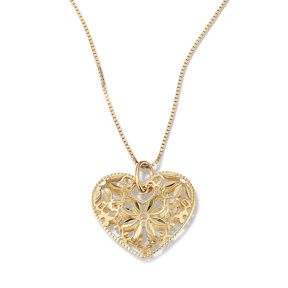 Floral-Lace 14K Yellow Gold Heart Pendant