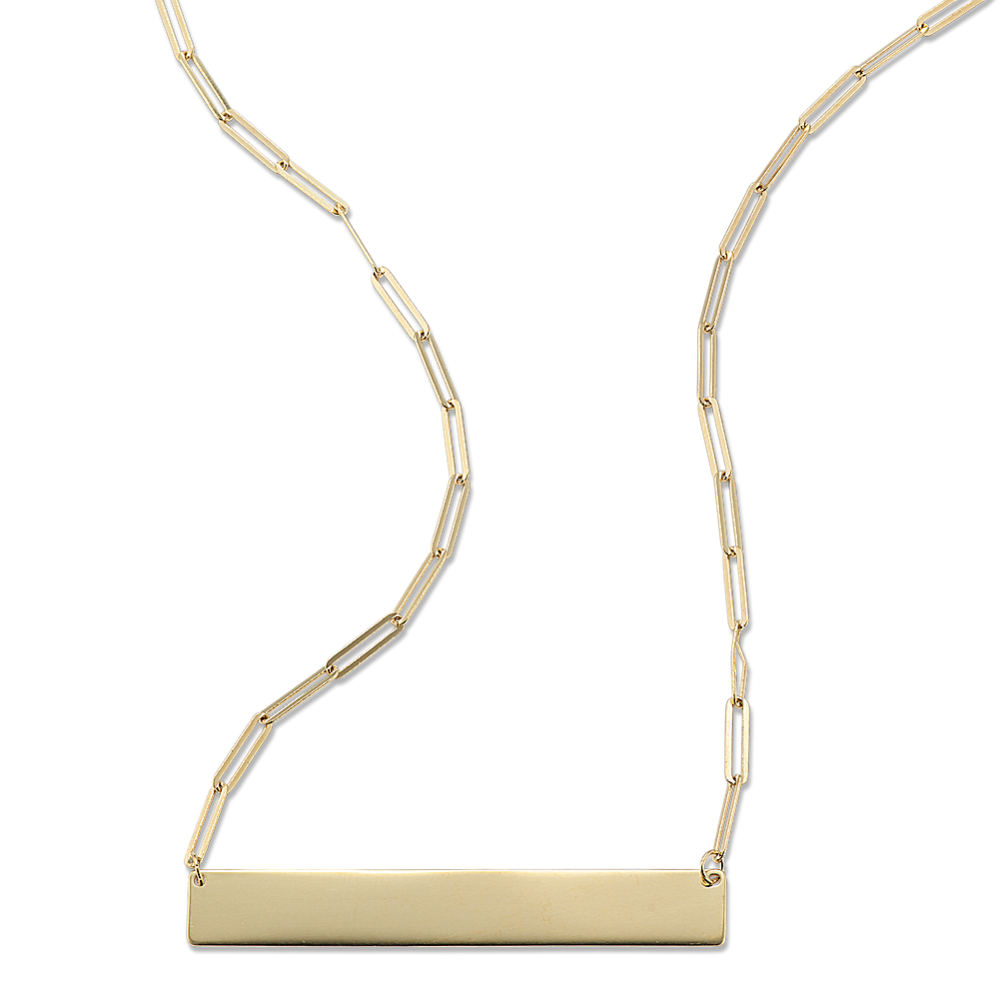14K Yellow Gold Paperclip Chain Bar Necklace