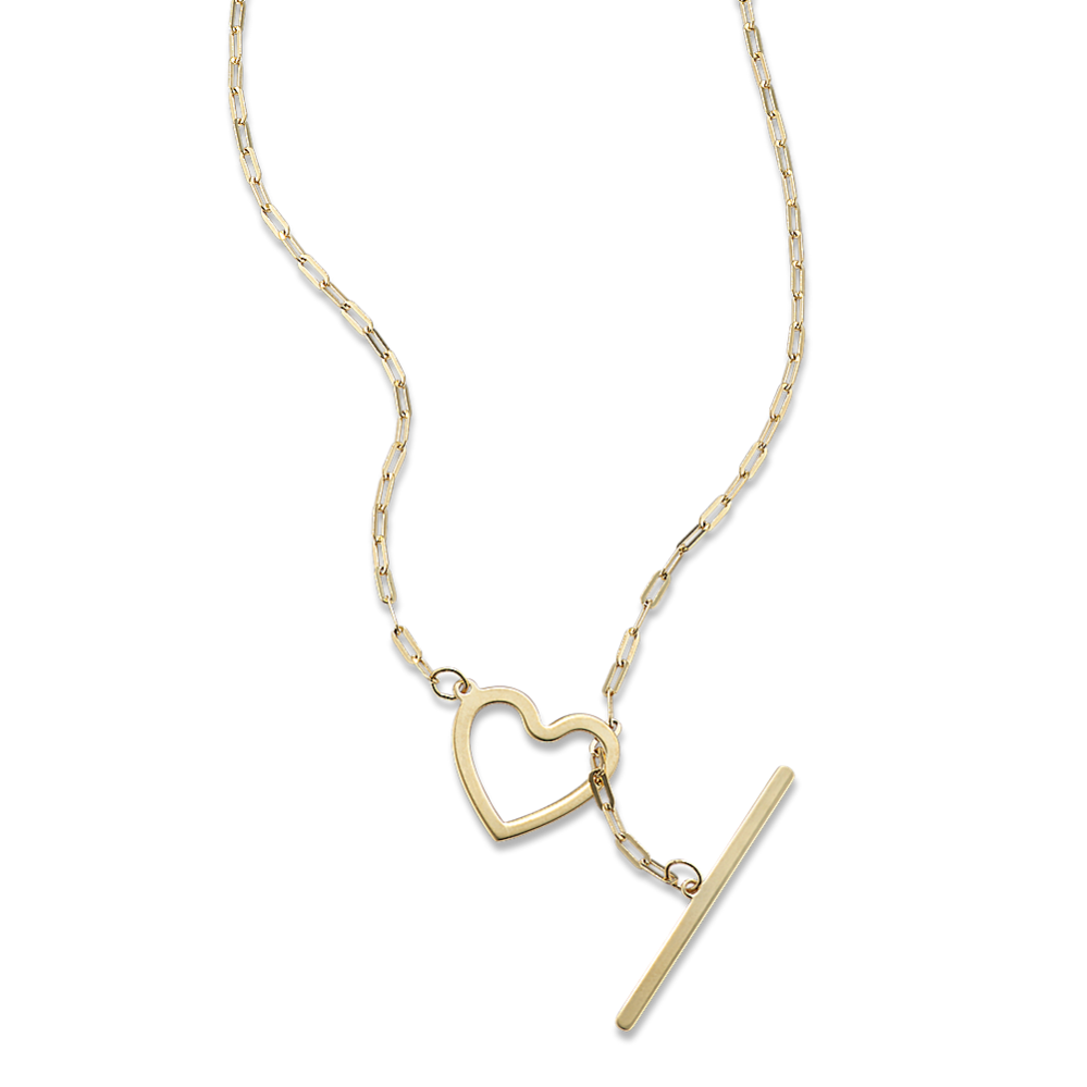 14K Yellow Gold Heart-Shaped T-Bar Necklace