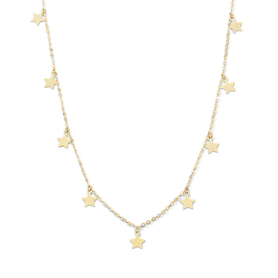 14K Yellow Gold Star Station Necklace