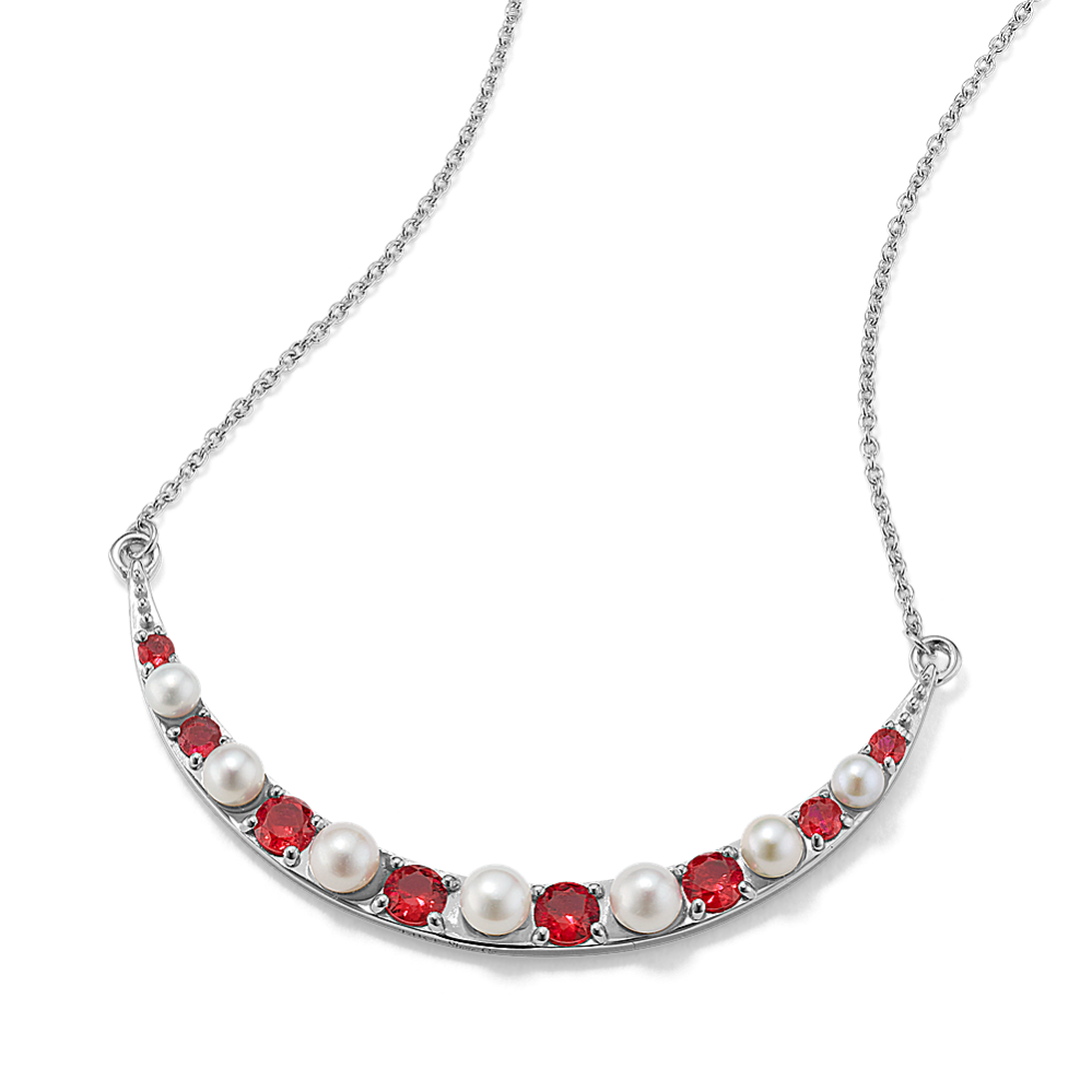 Ruby & Cultured Freshwater Pearl Bar Necklace