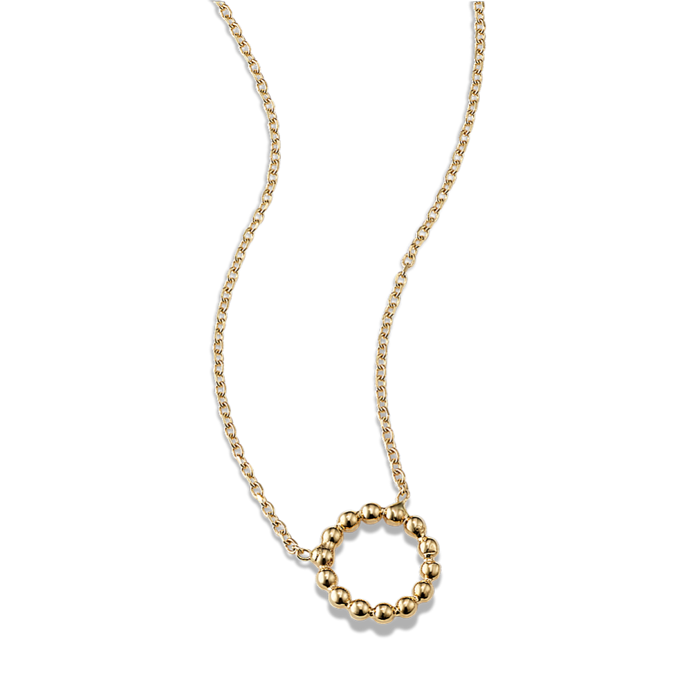 14K Yellow Gold Beaded Circle Pendant