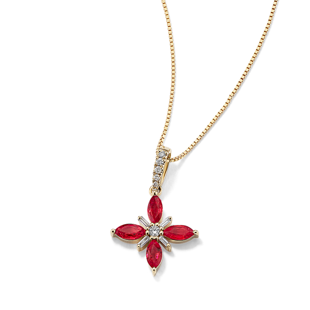 Ruby & Diamond Flower Pendant