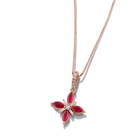Ruby & Diamond Flower Pendant