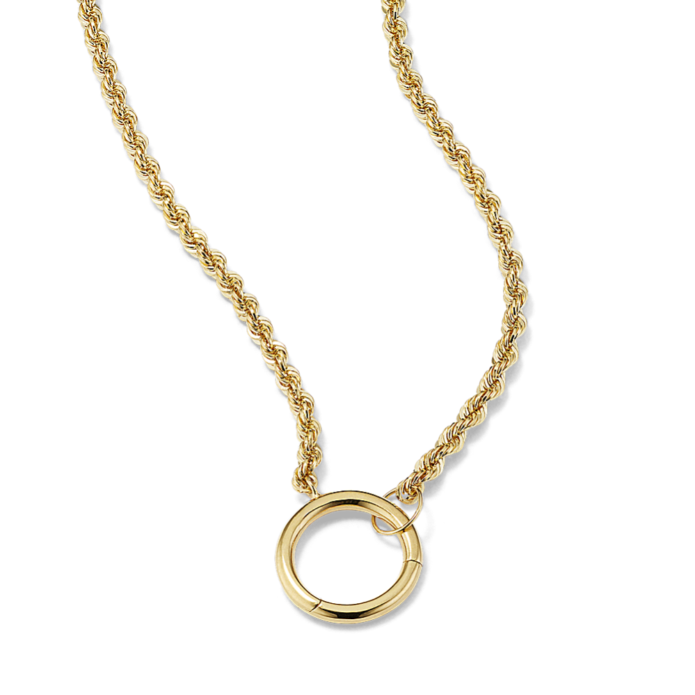 22in 14K Yellow Gold Rope Chain with Charm Ring