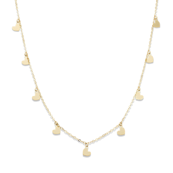 14K Yellow Gold Heart Station Necklace