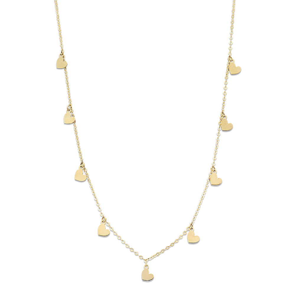 14K Yellow Gold Heart Station Necklace
