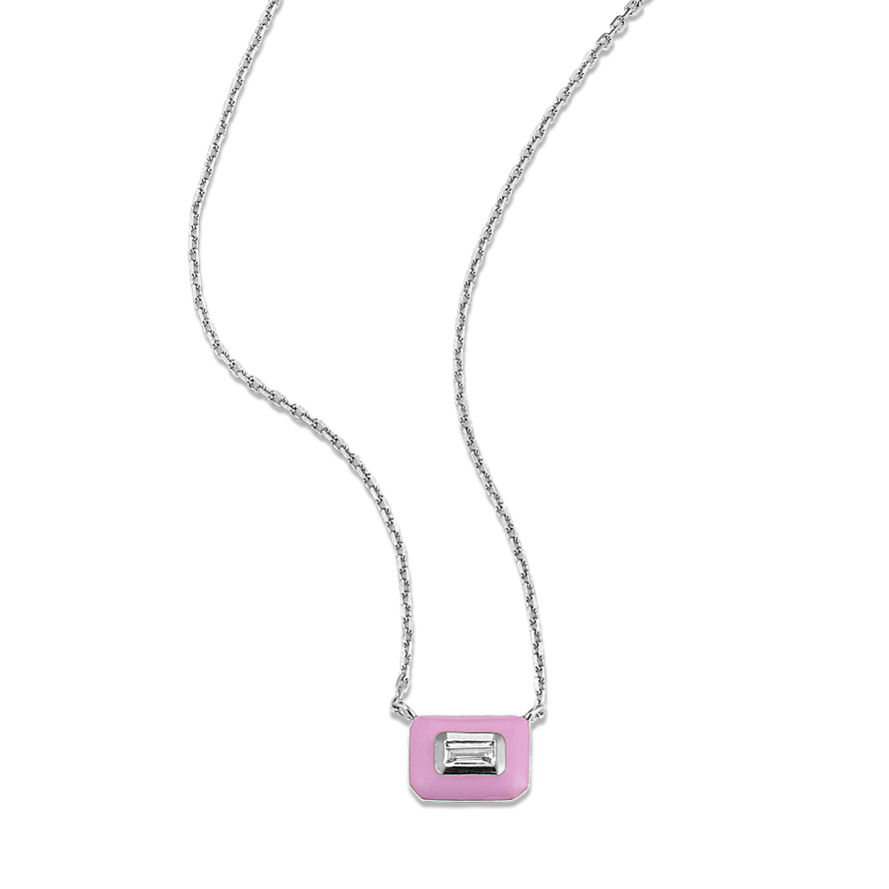 Baguette Sapphire & Light Pink Enamel Pendant