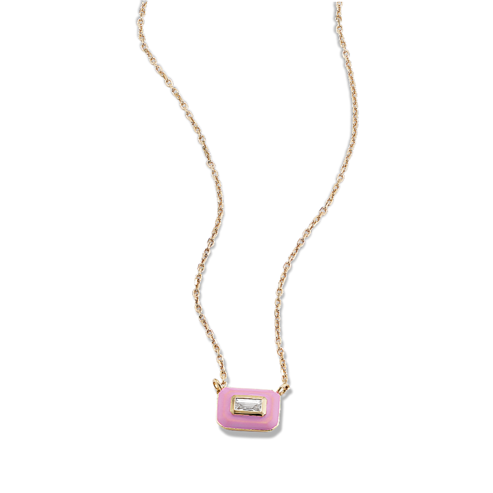 Baguette Sapphire & Light Pink Enamel Pendant