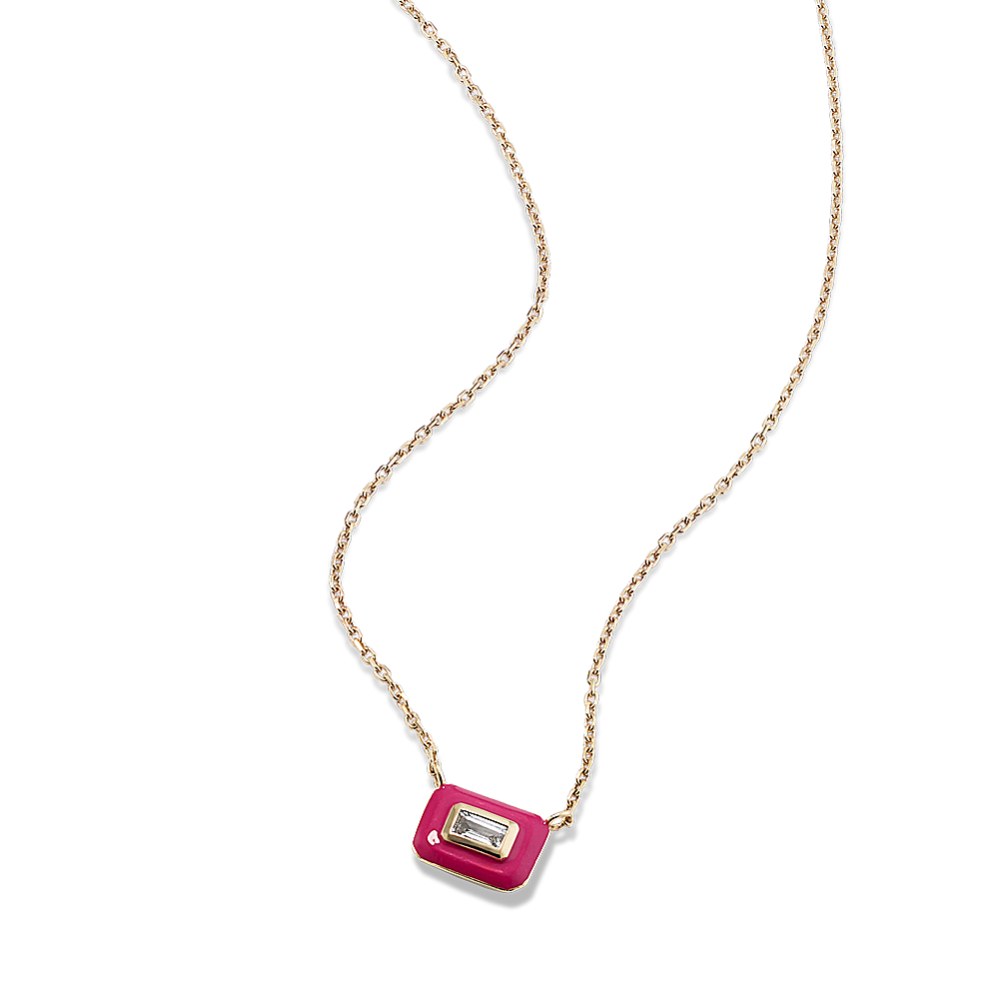 Baguette Sapphire & Pink Enamel Pendant