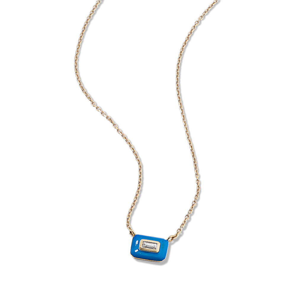 Baguette Sapphire & Blue Enamel Pendant