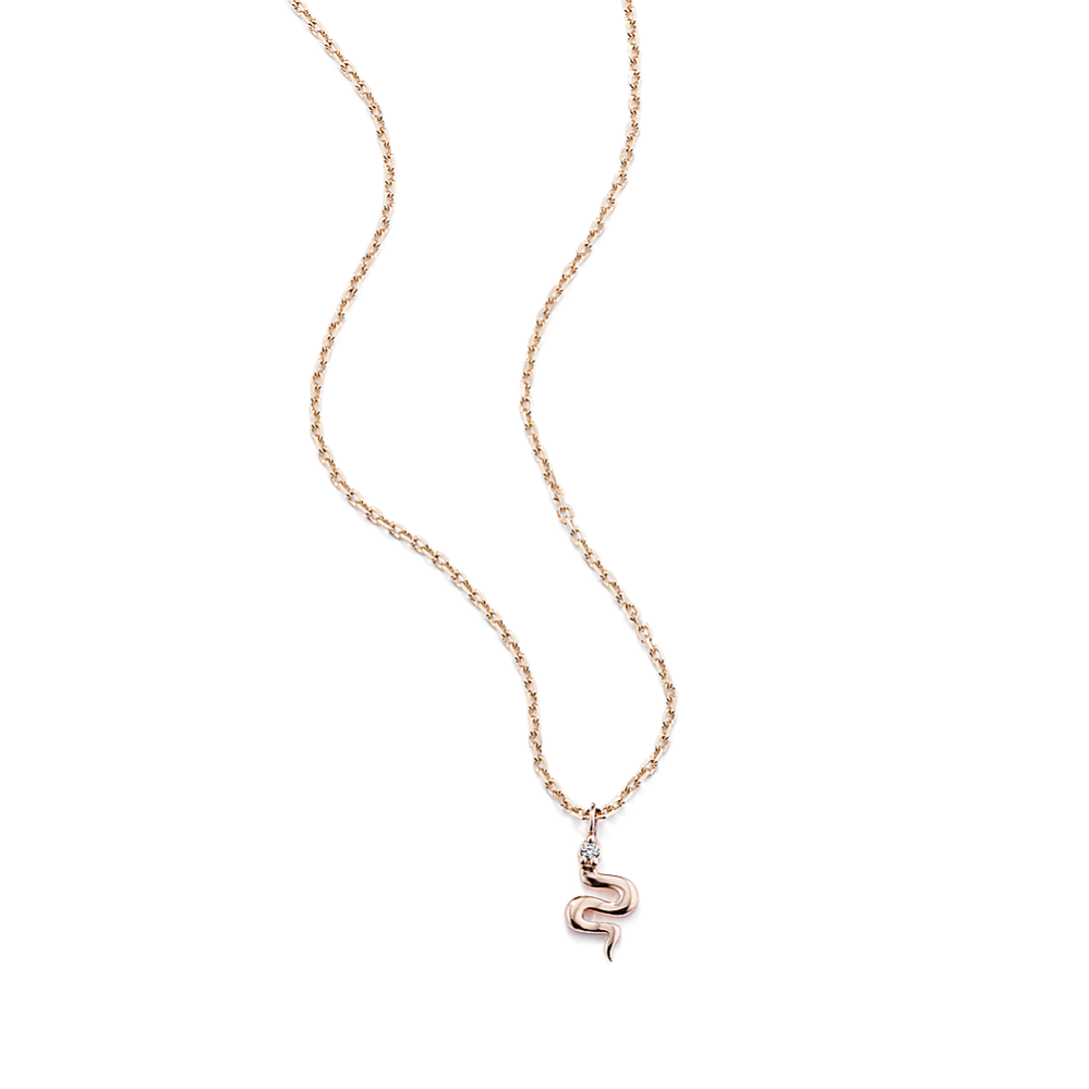 Snake Diamond Pendant Necklace White Rose Gold 18 19