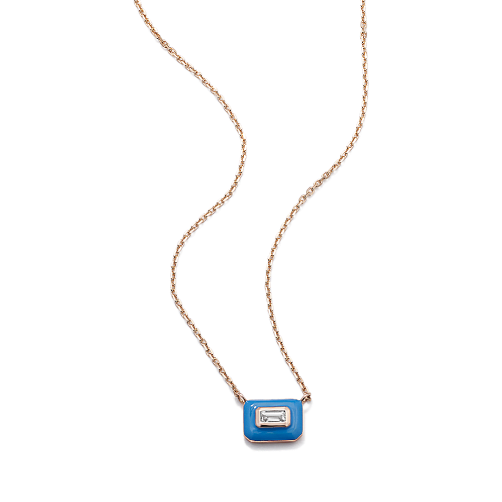 Baguette Sapphire & Blue Enamel Pendant