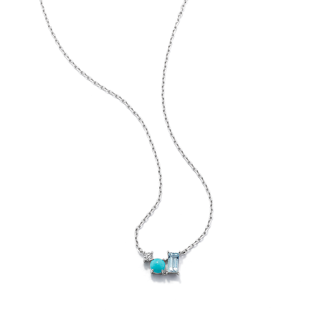 Diamond, Turquoise & Topaz Cluster Necklace