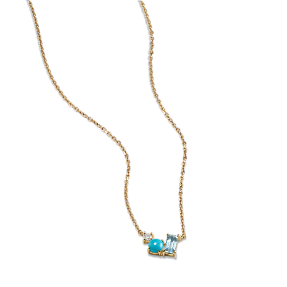Diamond, Turquoise & Topaz Cluster Necklace